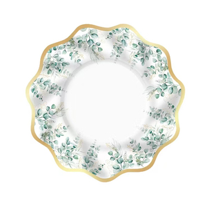 ชุดจานชาม DAMAISage ลายใบไม้สีเขียวทอง สำหรับงานวันเกิด จานกระดาษลายใบยูคาลิปตัสสีเขียวทอง ผ้าเช็ดปากสำหรับงานปาร์ตี้ - Product Image 3
