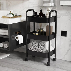 أرفف تخزين متعددة الوظائف 3 مستويات عربة معدنية متينة ثقيلة مع عجلات للمطبخ المكتب الحمام غرفة الغسيل - Product Image 5