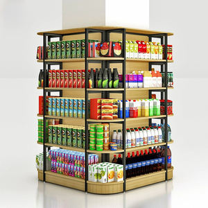 Estante de exhibición de góndola de supermercado de madera y hierro moderno personalizado de fábrica Estantería de tienda minorista ajustable - Product Image 3