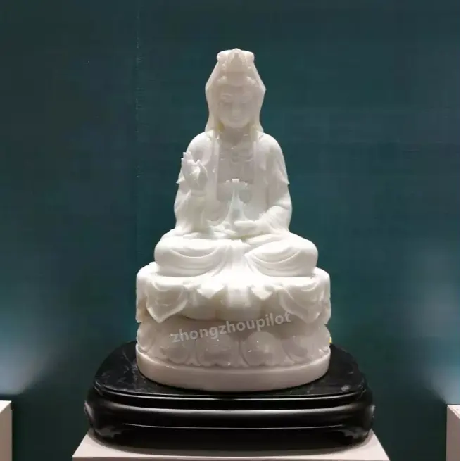 Estatua de Buda de mármol blanco, estatua de piedra Kwan Yin, estatua grande de jardín de Guan Yin