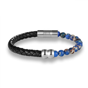 Pulsera de cuero trenzado con cuentas de turquesa plateada, unisex, ajustable, informal, deportiva, a la moda, regalo de joyería para hombres y mujeres - Product Image 3