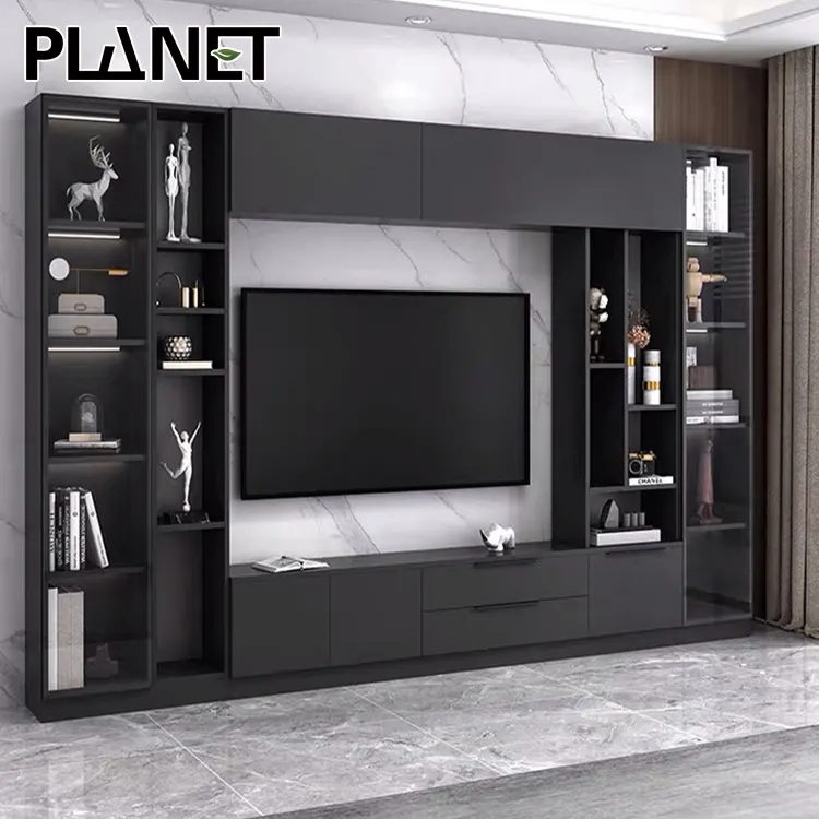 Style moderne en gros mur de télévision moderne en bois console multimédia de luxe meubles de salon meuble TV unité TV