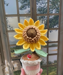Flores tejidas a <span class=keywords><strong>ganchillo</strong></span> <span class=keywords><strong>de</strong></span> girasol <span class=keywords><strong>de</strong></span> una sola capa al por mayor, girasol tejido hecho a mano con acabado <span class=keywords><strong>de</strong></span> <span class=keywords><strong>ganchillo</strong></span> en maceta - Product Image 2