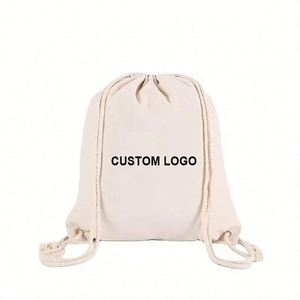 Hot Sale Custom Logo Eco Friendly Plain Natural Shopping Cotton Bag Draw String <b>Backpack</b> Cotton Canvas <b>Drawstring</b> <b>Backpack</b> - Product Image 1