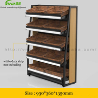 Zware metalen L-vormige enkelzijdige supermarkt groente- en fruitdisplayrek, 4 lagen, capaciteit 50-150 kg/lag, voor de detailhandel