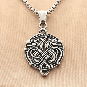 Double <b>Headed</b> Dragon Pendant Stainless Steel Necklace Men's Retro Hollow Animal Design Geometric <b>Style</b> 190195 - Product Image 1