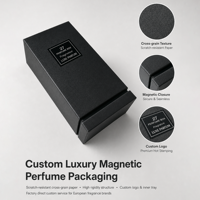 Boîte de parfum de luxe, couvercle et base texturés noirs avec support, emballage de parfum haut de gamme, logo personnalisé, vente en gros OEM