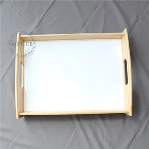 DIY Sublimation MDF Sheet Bottom Wood Nesting Dinning Breakfast Serving Trays With Wood Handles