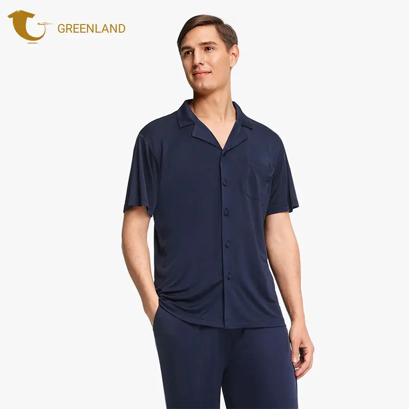 2022 Custom Adult Men Pyjamas Solid Knit Silk Fabric Sleepwear For Men
