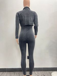 Venta al por mayor Streetwear dos piezas conjunto Y2K Bodycon lavado ácido <span class=keywords><strong>mono</strong></span> <span class=keywords><strong>con</strong></span> <span class=keywords><strong>chaqueta</strong></span> lavado ligero 2 piezas conjunto mujer <span class=keywords><strong>mono</strong></span> - Product Image 6