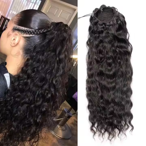 Vente en gros Extension de queue de cheval vague d'eau pièce de cheveux vietnamiens bruts avec cordon de serrage queue de cheval avec pince en 100% perruque de cheveux humains pour femmes - Product Image 1