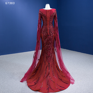 Rsm67383 Bride New Wine <b>Red</b> Mermaid Slim Temperament Diamond Lace Wedding Evening Dress - Product Image 4