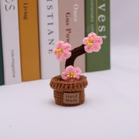 Plante en pot miniature faite à la main, tournesol, rose, fleur artificielle en fil crocheté, décoration de bureau, plante en pot crochetée en fil de mignonnonne.