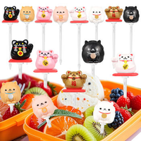 Nouveauté : Ensemble de 6 mini-piques à nourriture en forme d'animaux de dessin animé, piques jetables en plastique pour bento, fourchettes à fruits, logo personnalisé pour enfants, en vrac