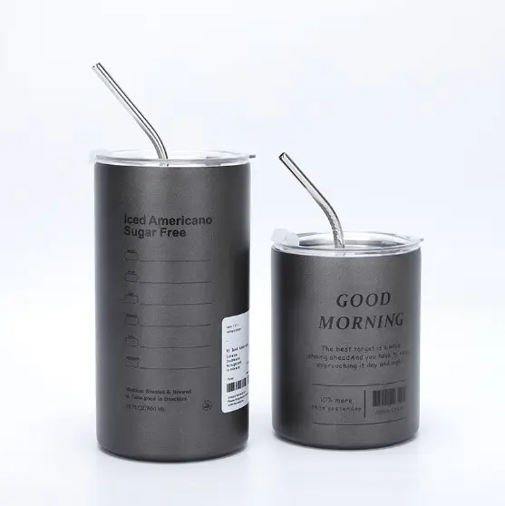 Iced Americano Suger Free 350ml 600ml Stainless Steel Casual Travel Coffee Tumbler Mugs With Straw Stylish