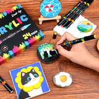 Stylos à peinture acrylique à double pointe, 24 couleurs, pointe pinceau 0,5-5 mm et pointe fine 1 mm, encre à flux direct, marqueurs acryliques pour pierre, verre, toile