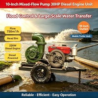 Pompe à eau mobile OEM 10 pouces à grand débit, à flux mixte, agricole, diesel, avec poulie, 30 CV