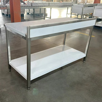 Table de travail en acier inoxydable haute capacité et robuste avec dosseret et pieds carrés, plan de travail pour cantine scolaire
