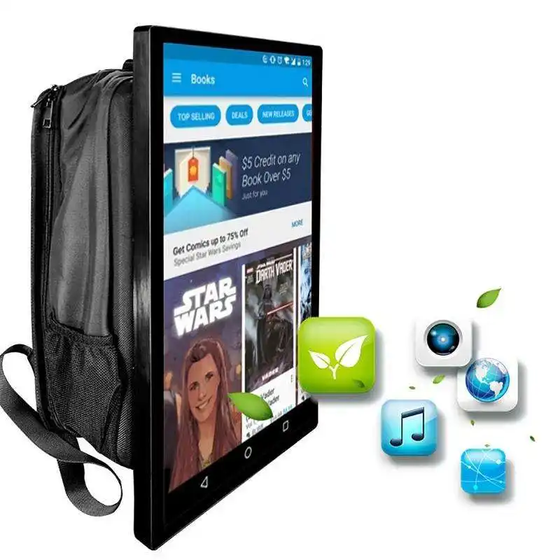 Equipamento portátil para publicidade em LCD de 21,5 polegadas, mochila e outdoor para sinalização digital externa, equipamento de publicidade em várias cores