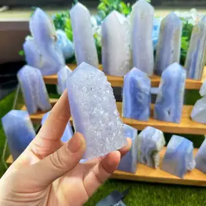 High Quality Natural Stone Crystal Craft Blue Lace Agate Tower Crystal Geode Point For Healing.