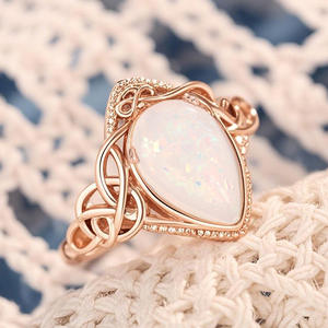 Anillo de Ópalo A014 con Engaste de Oro de 18K, Anillo de Piedras Preciosas Unisex para Boda - Product Image 6