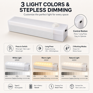 <b>Rechargeable</b> Motion Sensor Cabinet <b>Light</b> – Mini <b>LED</b> Under Cabinet <b>Light</b> with 3 Color Modes & Stepless Dimming - Product Image 3