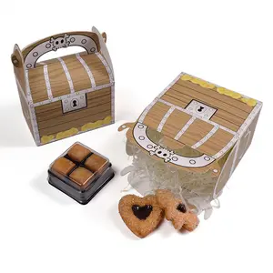 Pirate Theme Party Supplies Treasure Chest Square Island Gold Coin Cartoon Folded Wood Grain Paper Packing Portable Gift Box