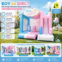 Castillo Inflable Personalizado con Temática Rosa y Azul para Niño o Niña, Casa de Brinco Inflable Comercial para Revelación de Género, Uso en Exteriores y Negocios