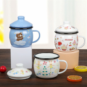 Lindas tazas de esmalte de cerámica de 350ml con tapas de vientre grande para tazas de leche para bebés, tazas de leche para niños - Product Image 1
