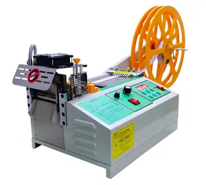 Mesin pemotong pita nilon pisau dingin panas otomatis digunakan untuk Karet Pvc pita Velcroes kain pemotong dingin