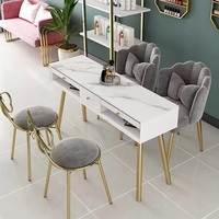 Table de manucure en marbre blanc au design moderne de haute qualité bureau à ongles durable en gros pour salon en bois verre métal