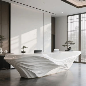 Mostrador de Recepción Extensible Moderno de Color Blanco, Diseño Ondulado, Acabado Brillante, para Oficina, Hotel, Centro Comercial - Product Image 2