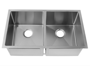 Malaysia Handmade Modern Undermount <b>Kitchen</b> <b>Sink</b> 50/50 Double-<b>Bowl</b> Rectangular 304 Stainless Steel with Two Holes RD-3118 - Product Image 3
