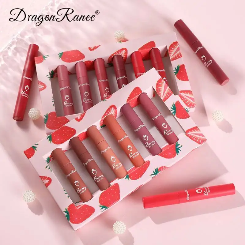 strawberries 6pcs Liquid Lipstick Velvet Matte Lipstick Waterproof Long Lasting Silky Lip Gloss Red Sexy Lip Makeup