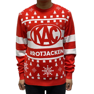 Suéter Feo de Punto Jacquard con Rayas Rojas y Blancas y Cuello Redondo para Otoño e Invierno, Venta al por Mayor de Fábrica, para Fiestas Navideñas - Product Image 1