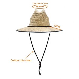 Printed Underbrim Natural Straw <b>Hat</b> Wide Brim UV Protection Beach Sun <b>Hat</b> with Custom Logo Adjustable Chin Strap for Outdoor - Product Image 2
