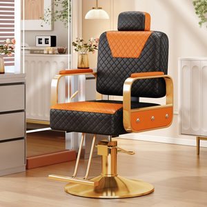 Fauteuil de Barbier Contemporain avec Revêtement en Similicuir Orange et Noir, Réglage Hydraulique de la Hauteur, Base Ronde, Mobilier de Salon - Product Image 3