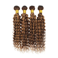 Extensiones de Cabello Humano Ondulado Profundo P4/27 con Reflejos Marrón Miel, Paquetes de 3 Unidades de Cabello Virgen Rizado para Colas de Caballo