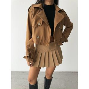 Gabardina Corta Vintage para Mujer, Diseño Marrón, Cierre Cruzado o Sencillo, Botones Estampados, para Otoño e Invierno - Product Image 6