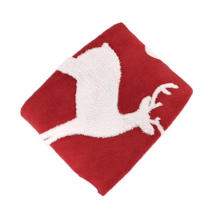 Jacquard sherpa velvet fleece blanket elk pattern throw Christmas gift