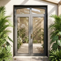 Porte moderne à design arqué en alliage d'aluminium à rupture de pont thermique avec double vitrage trempé et quincaillerie allemande pour entrée de villa