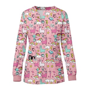 Printed Scrub Top Women Moisture Wicking Knitted Long Sleeve Hospital Uniforms For Nurse Doctor Clinic Dental Work Clothes - Product Image 5