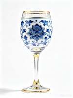 Verre à vin de luxe bleu et or à motif floral, style porcelaine chinoise, gobelet en cristal avec bord doré pour mariage, décoration de bar à domicile