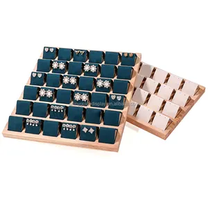 Wholesale 36 Grid Wooden Base Earrings Stand Holder Displayer Jewelry Store Piercing Display Earrings Tray for Trade Shows
