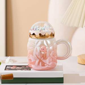 Taza Creativa de Alta Gama con Tapa, Taza de Cerámica de Gran Capacidad, Taza de Lujo con Degradado de Perlas y Asa - Product Image 3