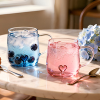 Verres à thé en borosilicate en forme de cœur de 400 ml, tasse à café glacé unique à dégradé de couleurs, verre à jus esthétique