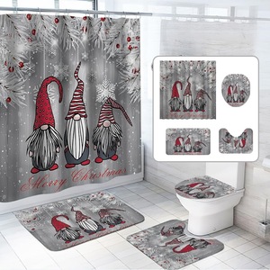 Gray Christmas Gnomes Snowflakes Polyester Shower <b>Curtain</b> <b>Bathroom</b> <b>Curtain</b> Digital Print Waterproof Custom Print Wholesale - Product Image 1