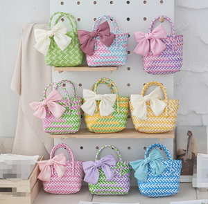 New Fashion Colorful Travel Beach Bag Woven Handheld Handbag <strong>Small</strong> Vegetable <strong>Basket</strong> Tote Bag for Wedding Gift - Product Image 1