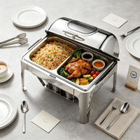 Recipiente para Calentar Comida con Tapa Enrollable de 9L, Doble Recipiente de Acero Inoxidable, Calentador de Comida Tipo Buffet, Calentado con Alcohol, Temperatura de 85-100°C, Ideal para Catering