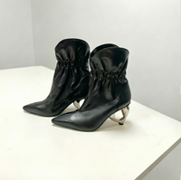 Bottines noires à bout pointu pour femmes, talon sculptural métallique unique, style décontracté en PU, collection été, design de créateur